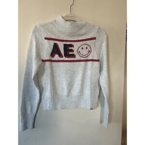 $60 NWT American Eagle AE Smiley Face Mock Neck Long Sleeve Knit Sweater Size M